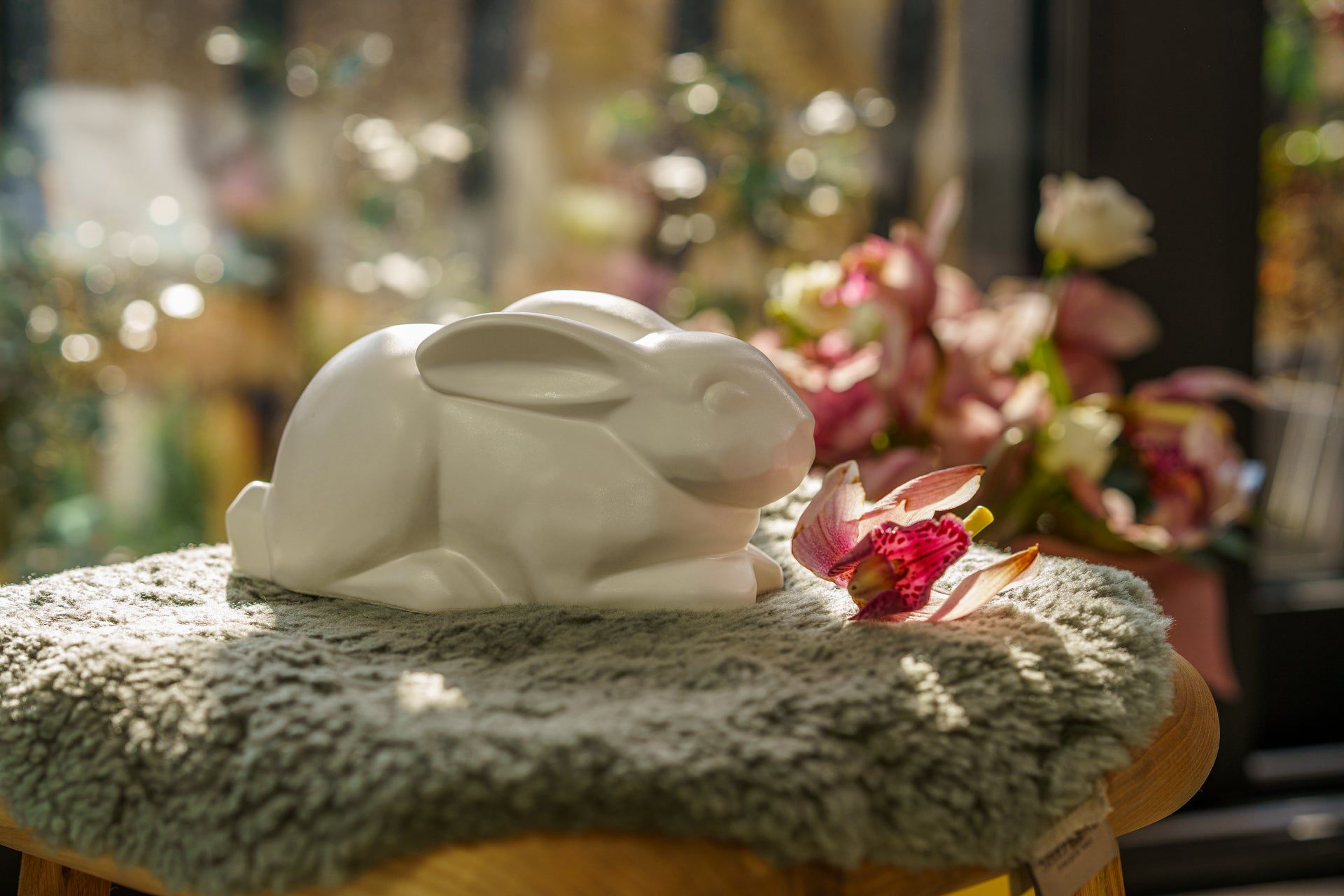 Pulvis Art Urns Pet Urn Rabbit Urn For Ashes - White Matte | Ceramic Bunny Urn