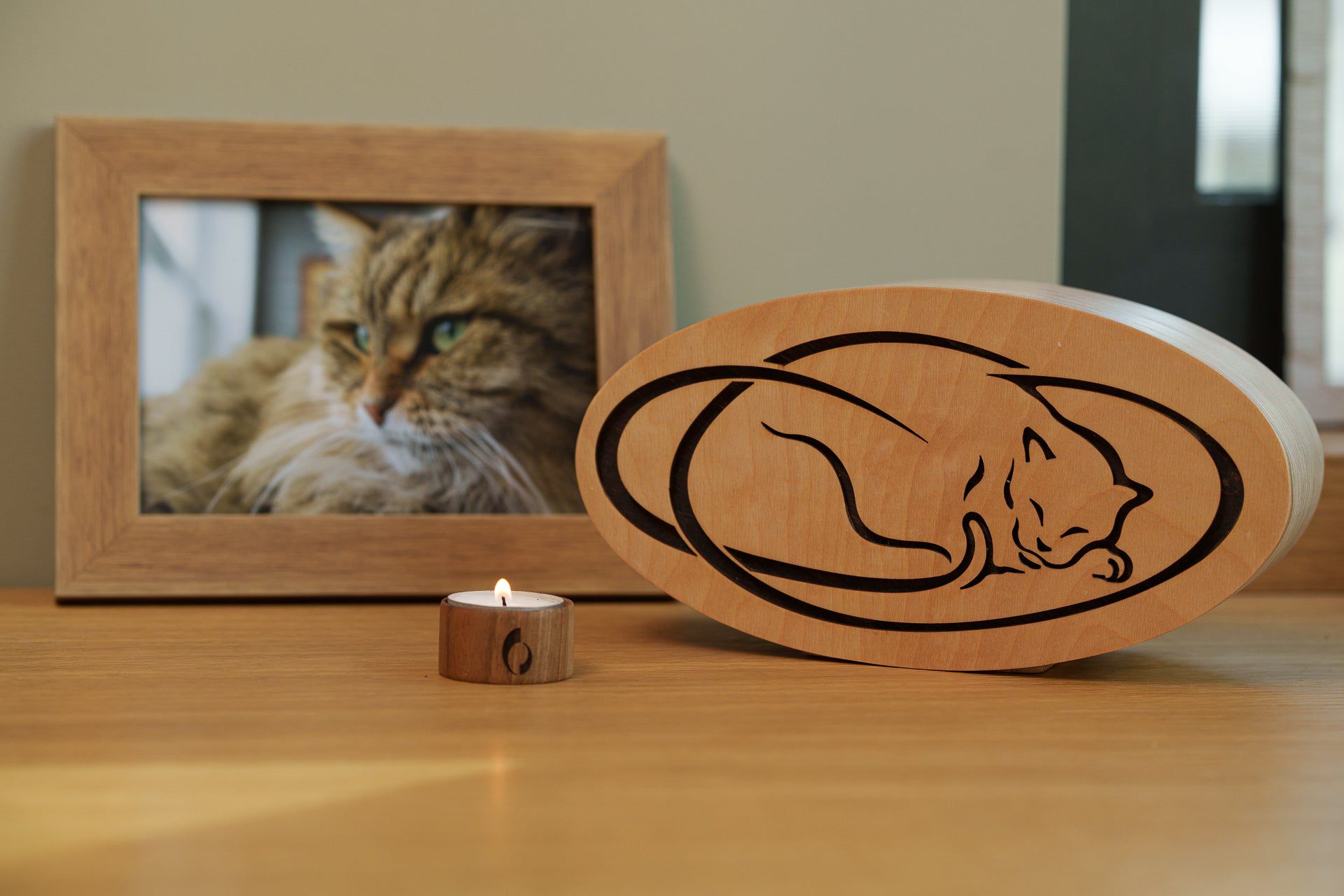 Pulvis Art Urns Pet Urn Resting Cat Cremation Urn - Plywood | Handmade