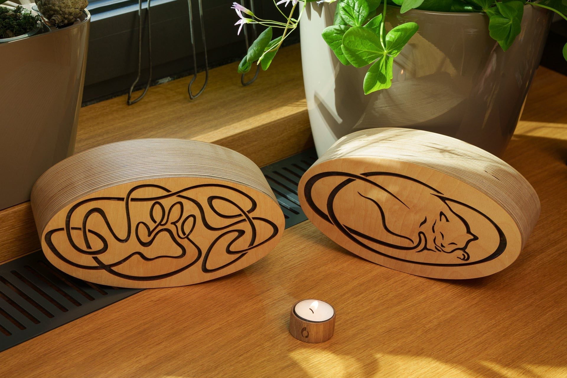 Pulvis Art Urns Pet Urn Resting Cat Cremation Urn - Plywood | Handmade