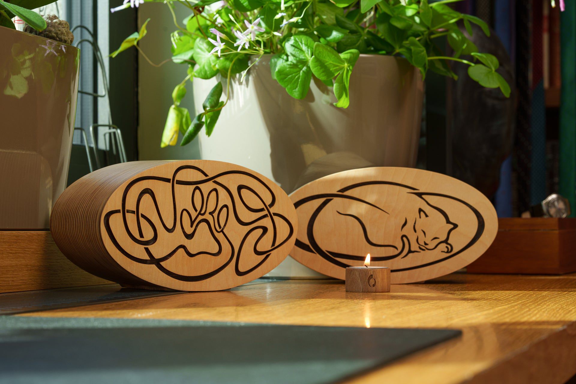 Pulvis Art Urns Pet Urn Resting Cat Cremation Urn - Plywood | Handmade