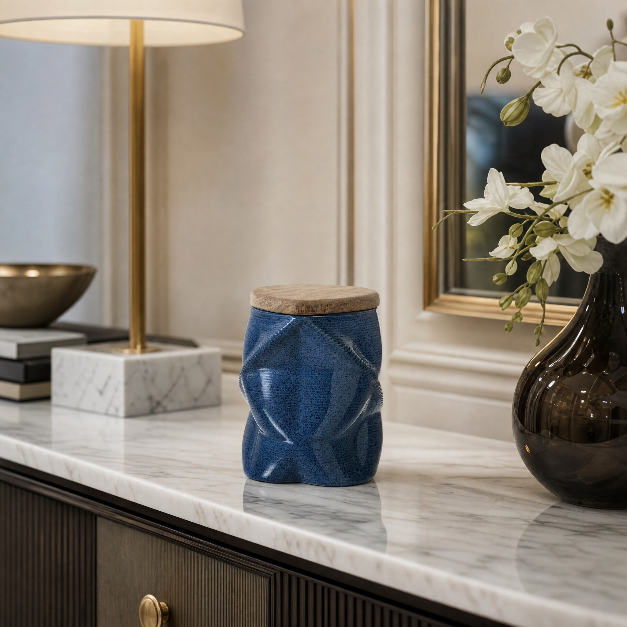 Pulvis Art Urns Small Size Urn Cremation Urn "Nexus" - 3D Printed Ceramic Urn | Blue Melange | Keepsake