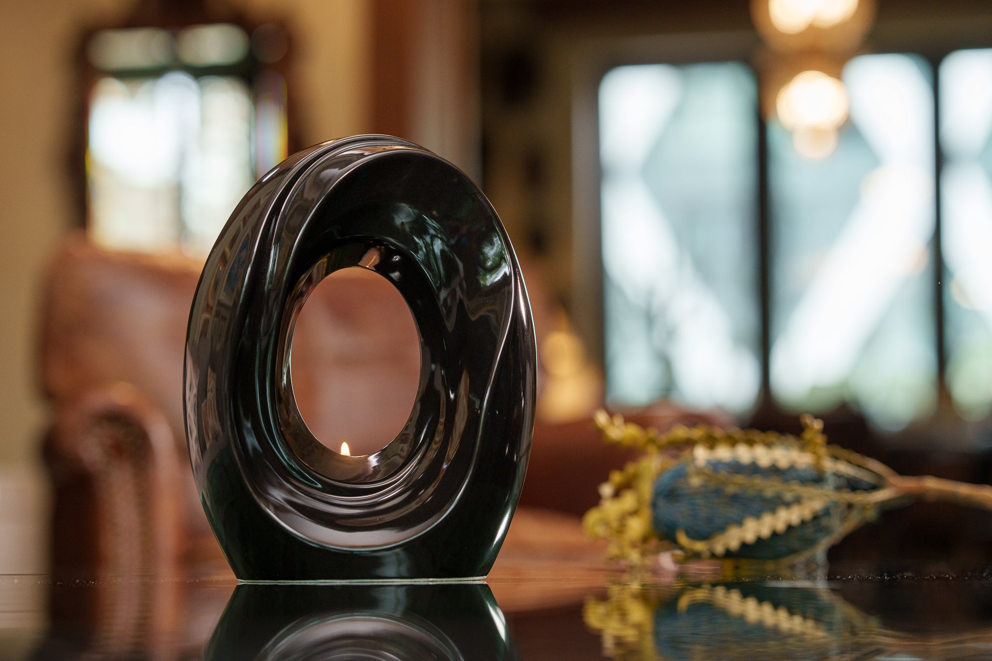 Artisan Cremation Urn for Ashes "The Passage" - Medium Urn | Lamp Black | Ceramic