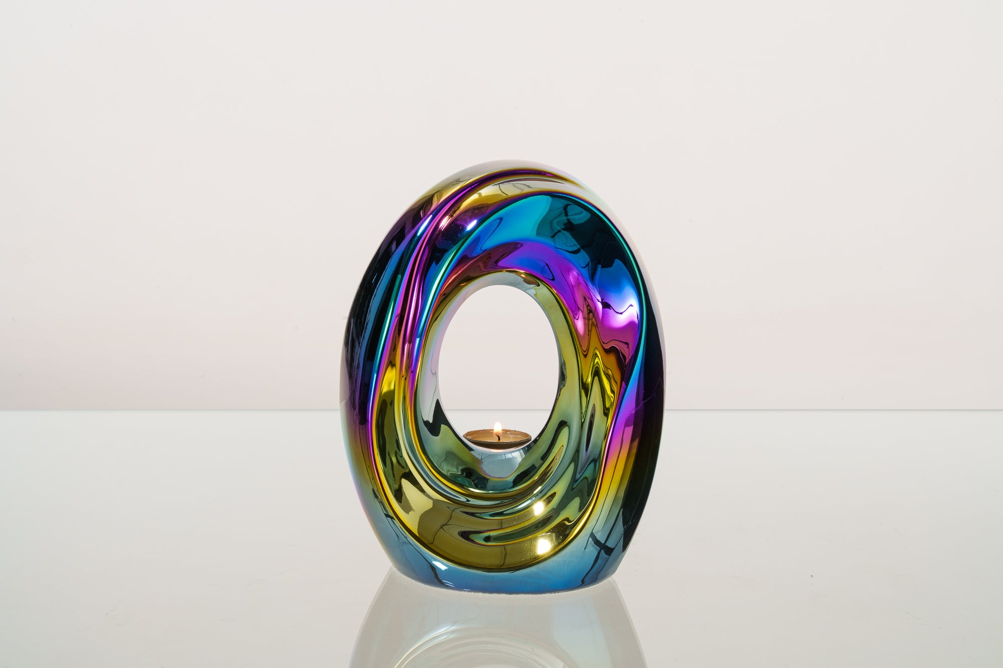 Artisan Cremation Urn for Ashes "The Passage" - Medium Urn | Rainbow Chrome | Ceramic