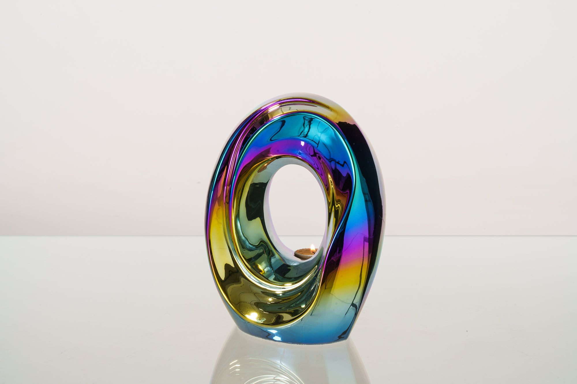 Artisan Cremation Urn for Ashes "The Passage" - Medium Urn | Rainbow Chrome | Ceramic