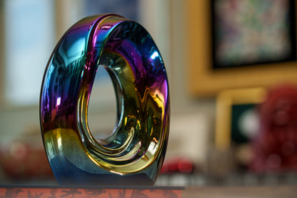 Artisan Cremation Urn for Ashes "The Passage" - Medium Urn | Rainbow Chrome | Ceramic