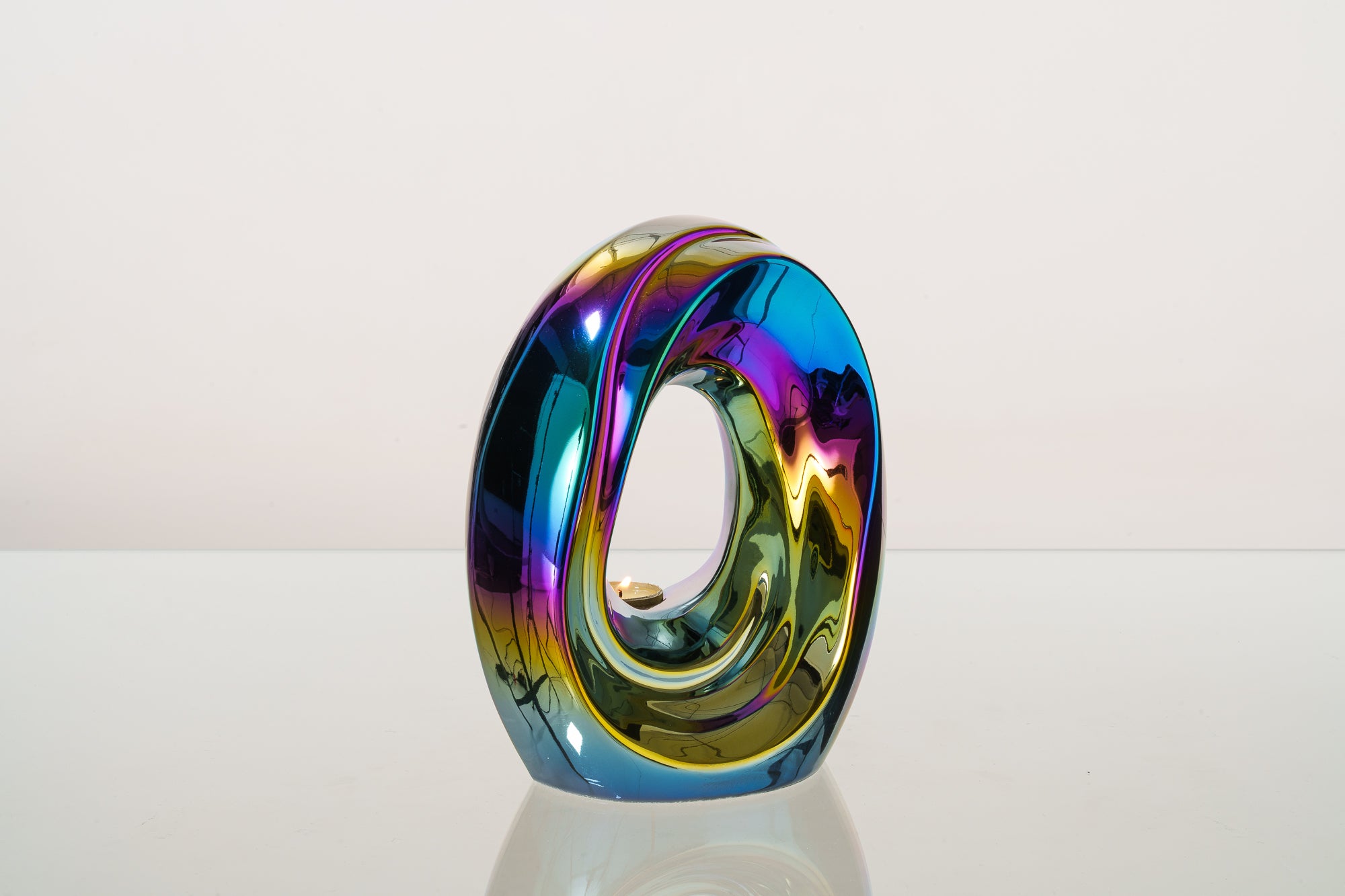 Artisan Cremation Urn for Ashes "The Passage" - Medium Urn | Rainbow Chrome | Ceramic
