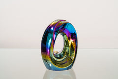 Urne funéraire artisanale pour cendres "Le Passage" - Urne de taille moyenne | Chrome arc-en-ciel | Céramique