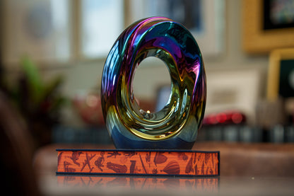 Artisan Cremation Urn for Ashes "The Passage" - Medium Urn | Rainbow Chrome | Ceramic