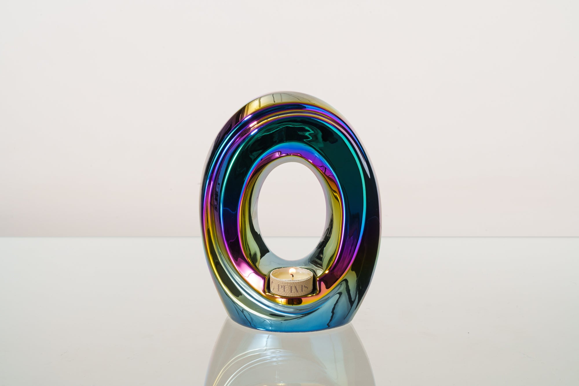 Artisan Cremation Urn for Ashes "The Passage" - Medium Urn | Rainbow Chrome | Ceramic