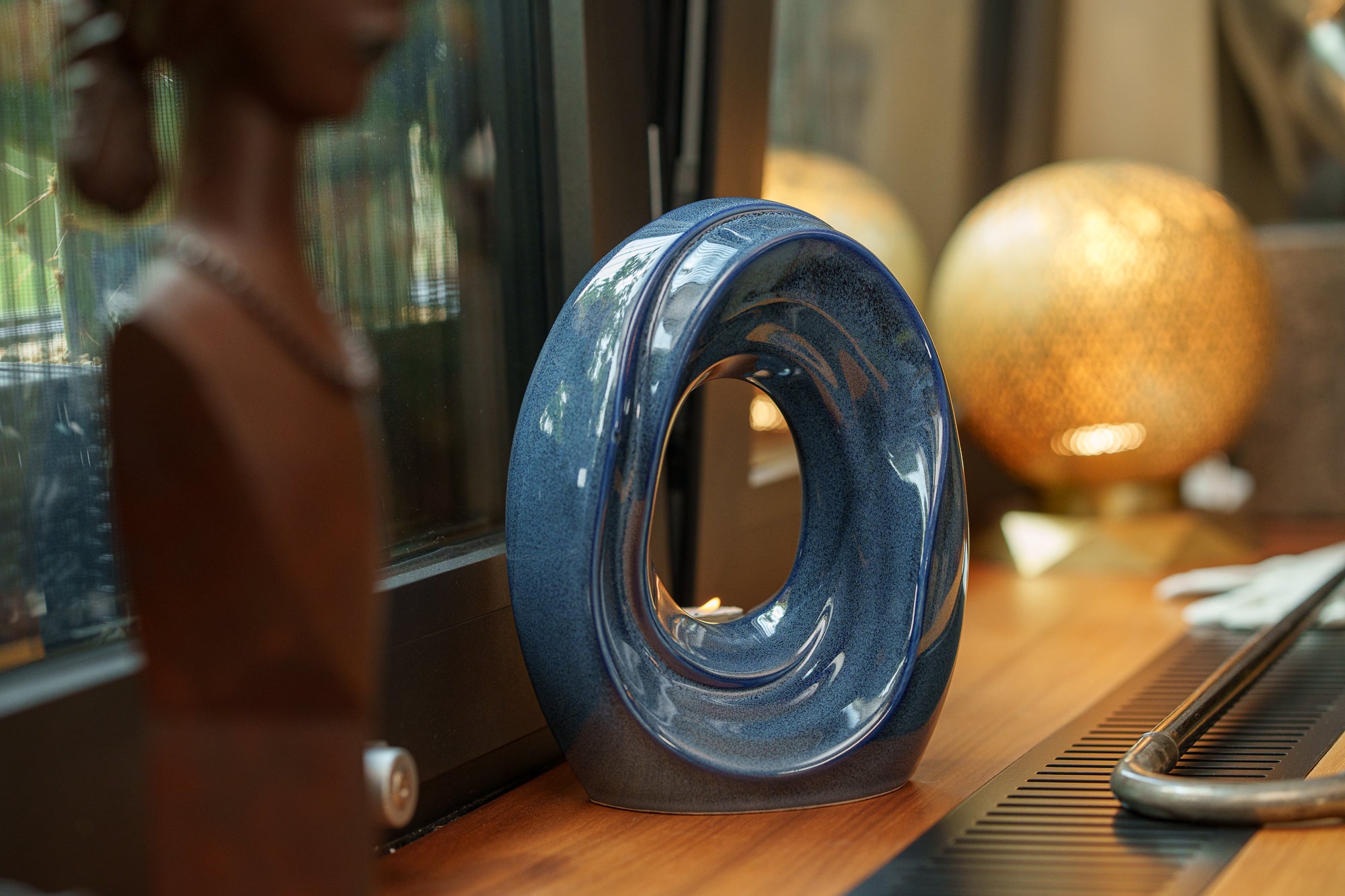 Artisan Cremation Urn for Ashes "The Passage" - Medium Urn | Blue Melange | Ceramic