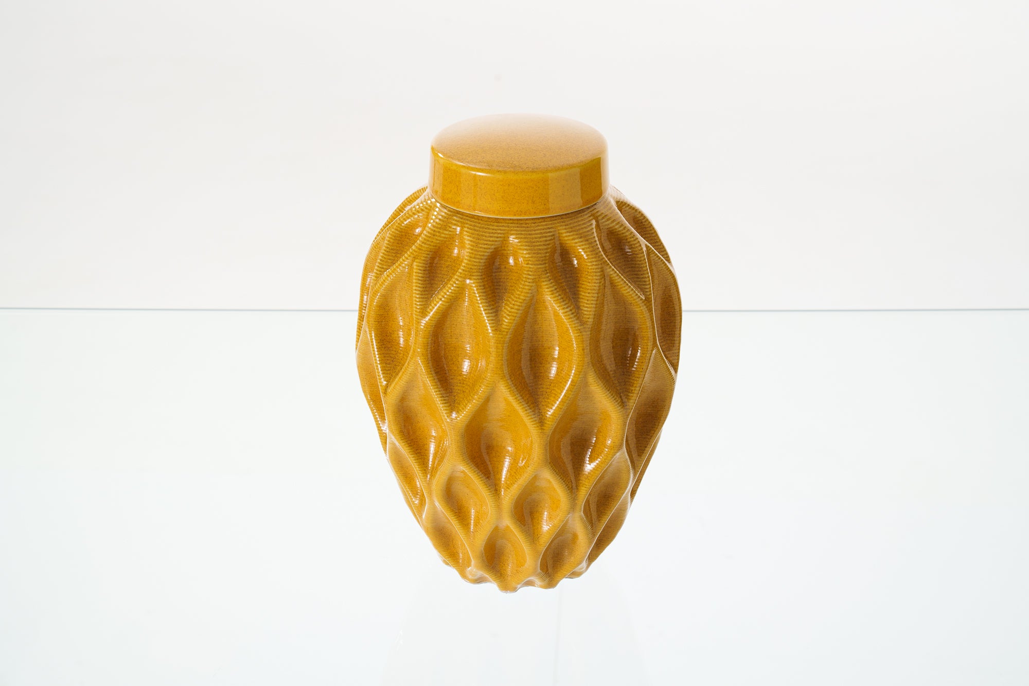 Cremation Urn "Echo" - 3D Printed Ceramic Urn | Amber Yellow | Large