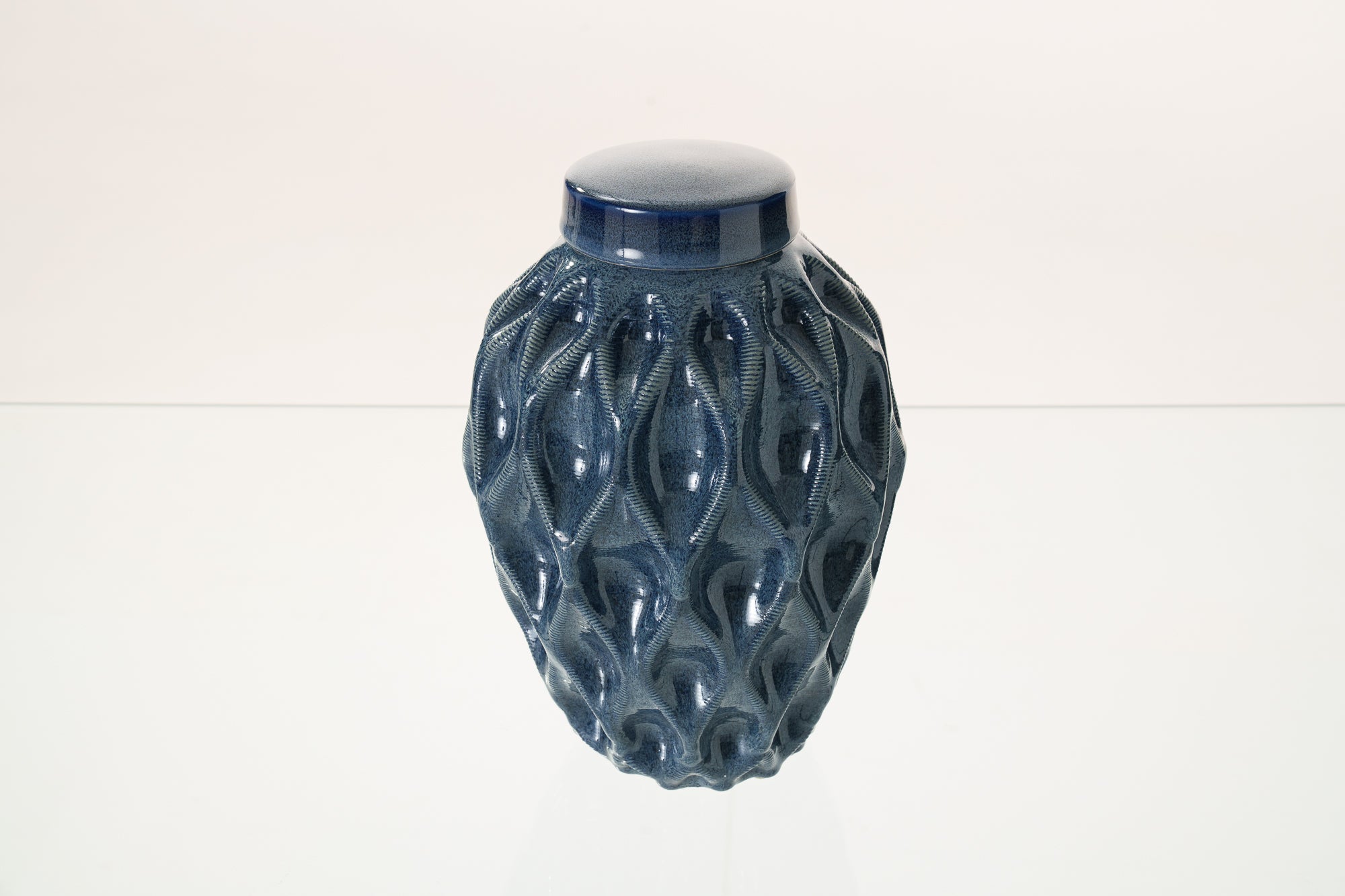 Cremation Urn "Echo" - 3D Printed Ceramic Urn | Blue Melange | Large