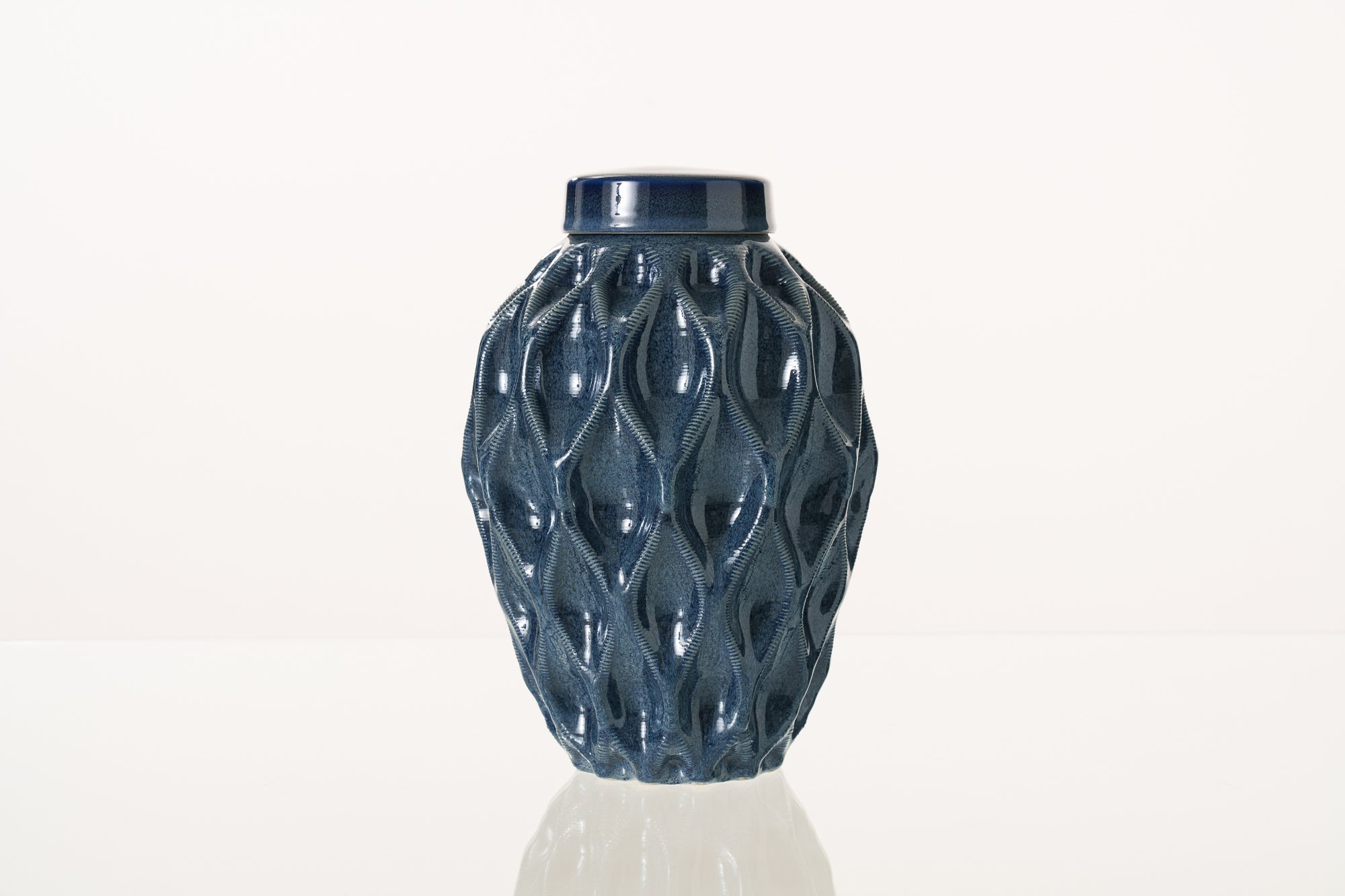 Cremation Urn "Echo" - 3D Printed Ceramic Urn | Blue Melange | Large