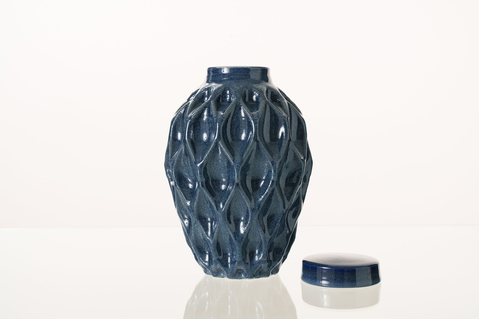 Cremation Urn "Echo" - 3D Printed Ceramic Urn | Blue Melange | Large