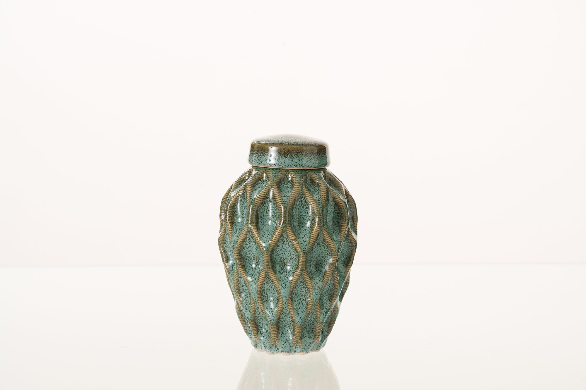 Cremation Urn "Echo" - 3D Printed Ceramic Urn | Oily Green Melange | Keepsake