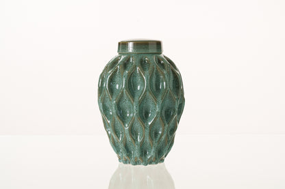 Cremation Urn "Echo" - 3D Printed Ceramic Urn | Oily Green Melange | Large