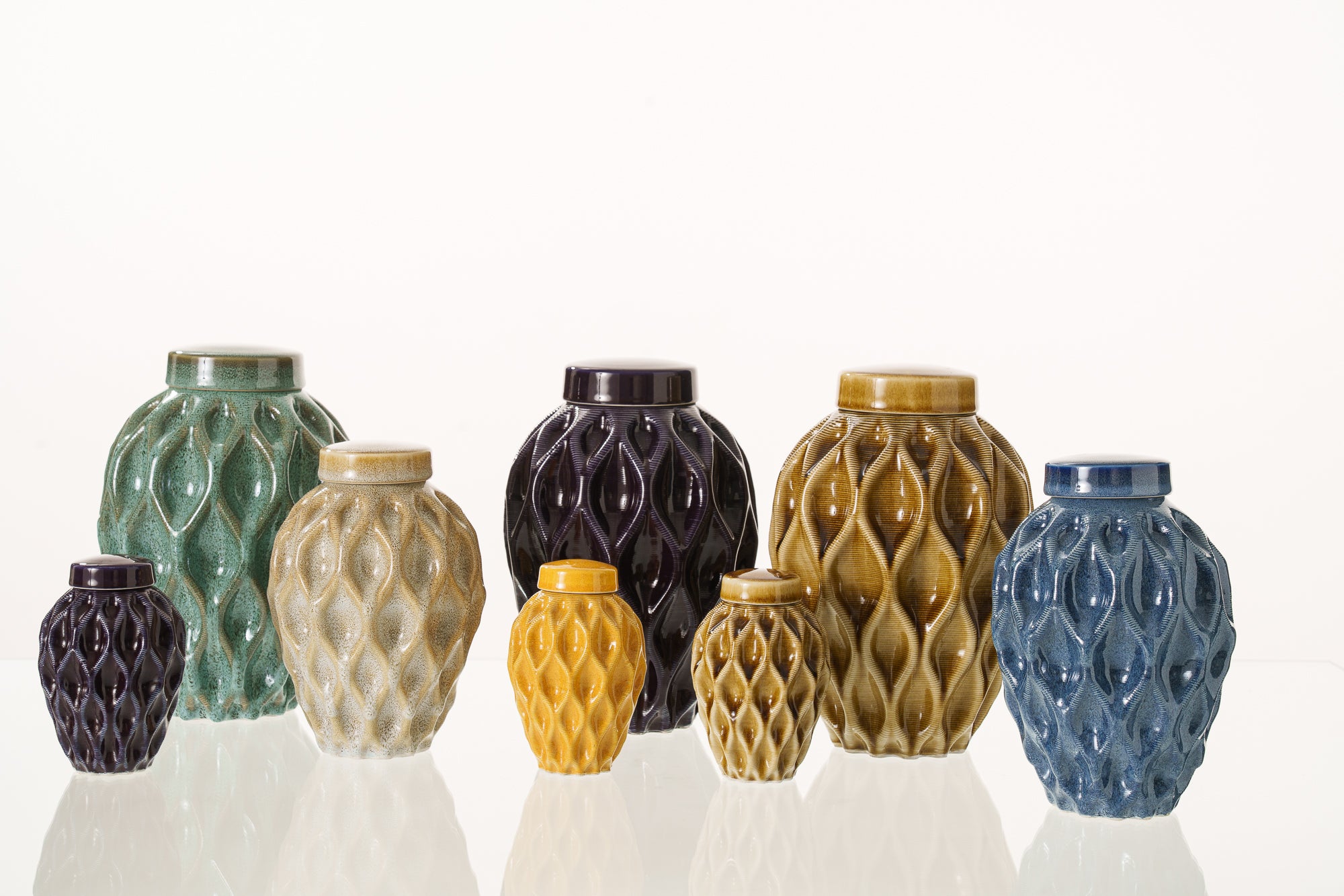 Cremation Urn "Echo" - 3D Printed Ceramic Urn | Oily Green Melange | Large