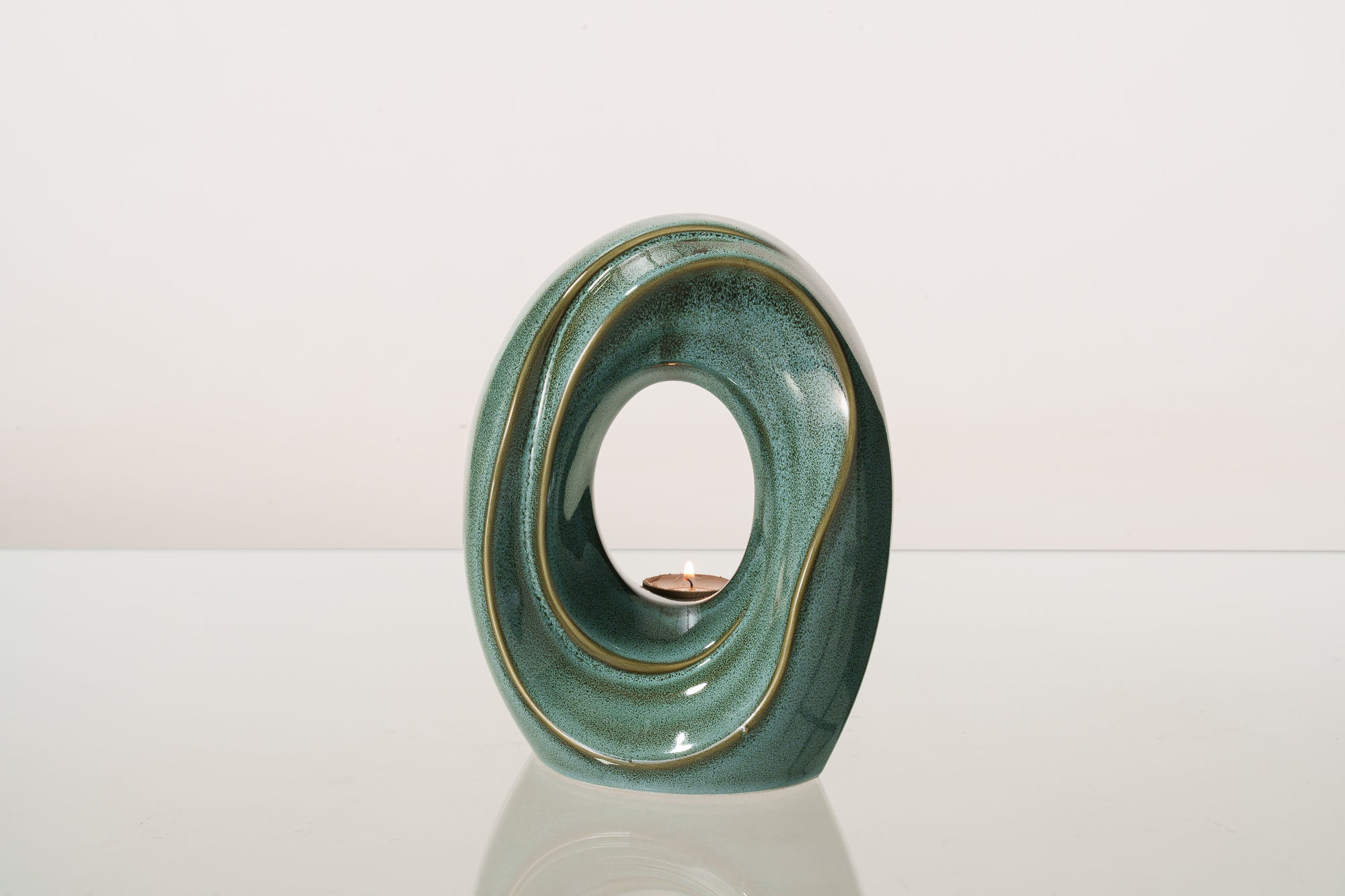 Cremation Urn for Ashes "The Passage" - Medium Urn | Oily Green Melange | Ceramic