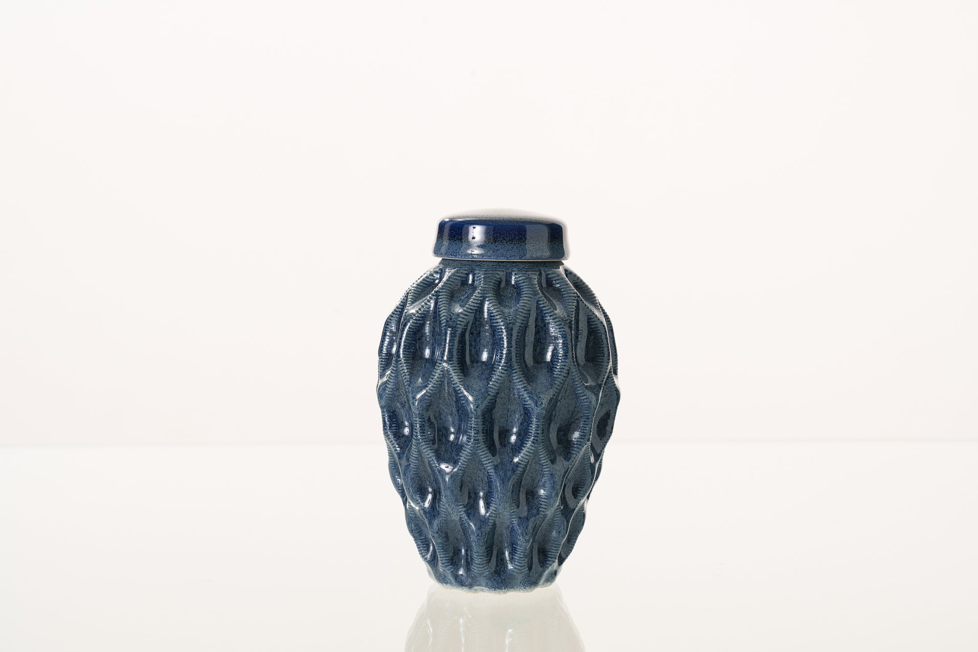 Cremation Urn "Echo" - 3D Printed Ceramic Urn | Blue Melange | Keepsake