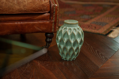Cremation Urn "Echo" - 3D Printed Ceramic Urn | Oily Green Melange | Large
