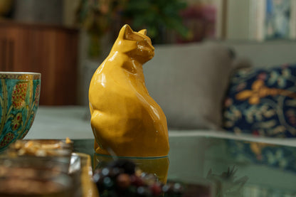 Felix Cat Urn for Ashes - Amber Yellow | Ceramic | Handmade Pet Urn