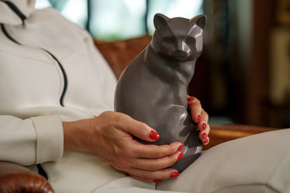 Felix Cat Urn for Ashes - Gray Matte | Ceramic | Handmade Pet Urn