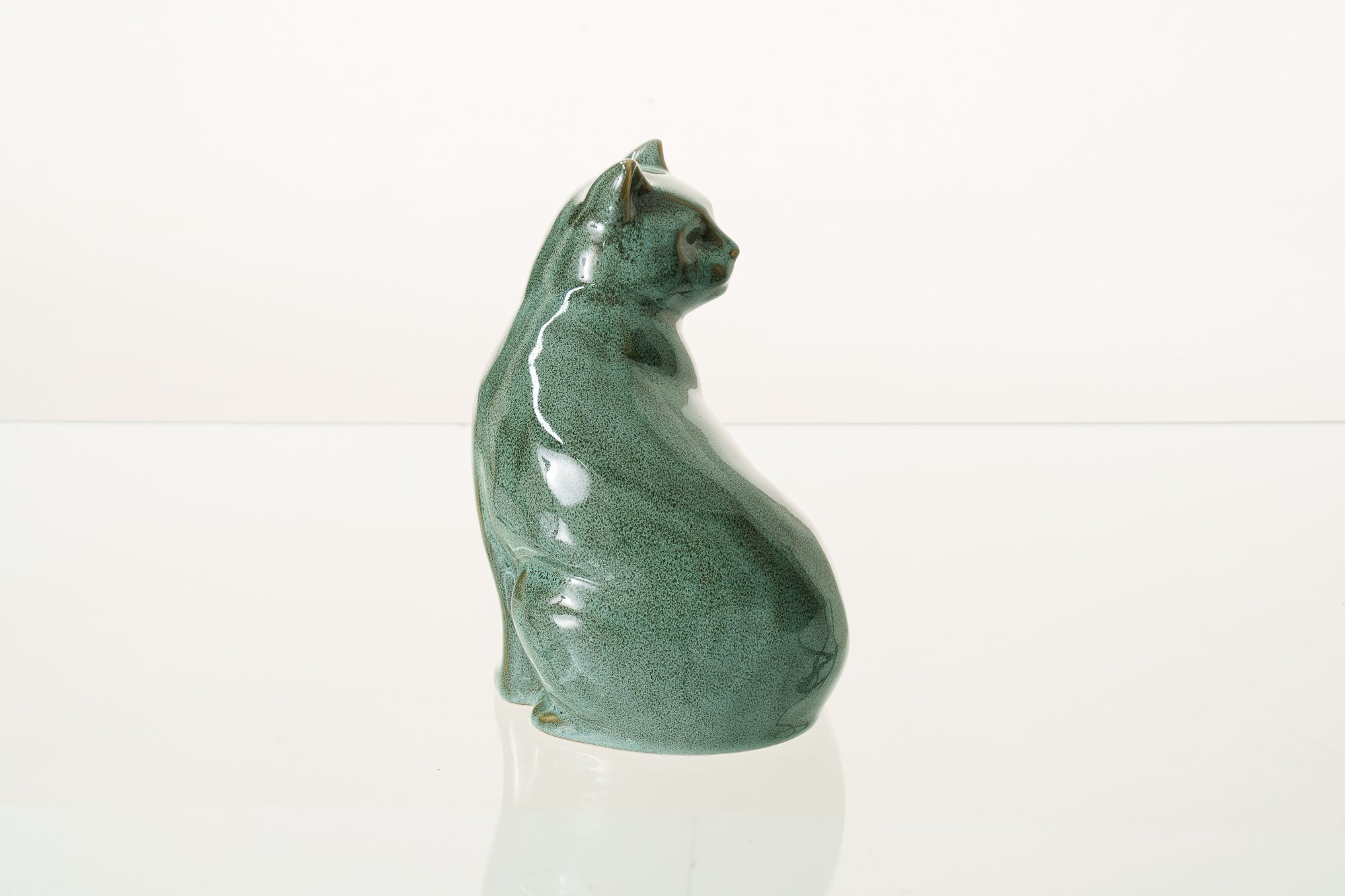 Felix Cat Urn for Ashes - Oily Green Melange | Ceramic | Handmade Pet Urn