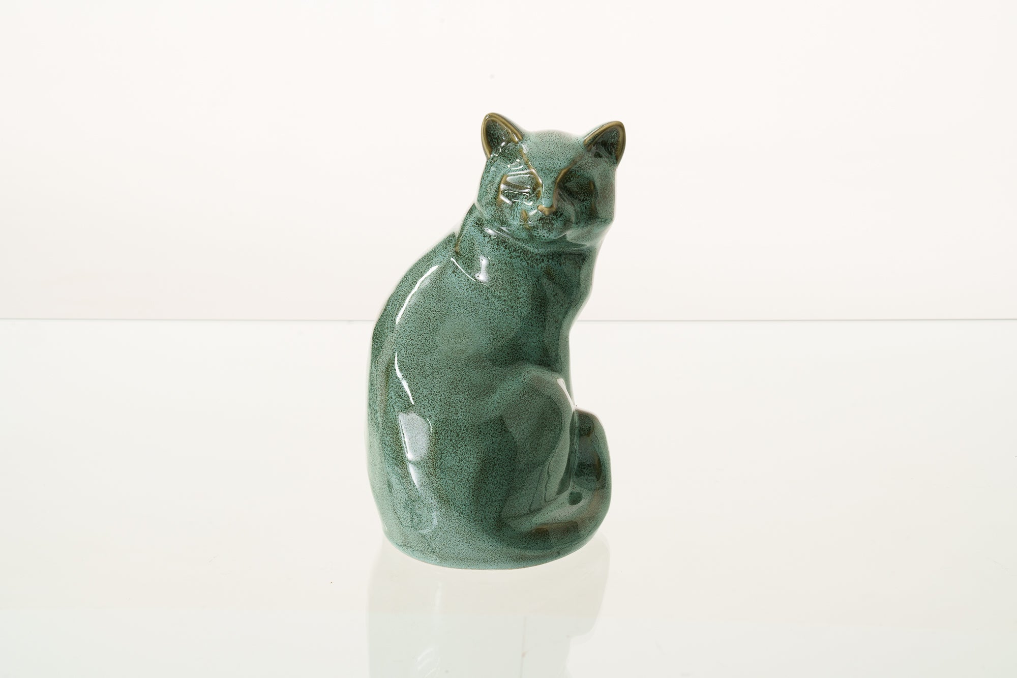Felix Cat Urn for Ashes - Oily Green Melange | Ceramic | Handmade Pet Urn
