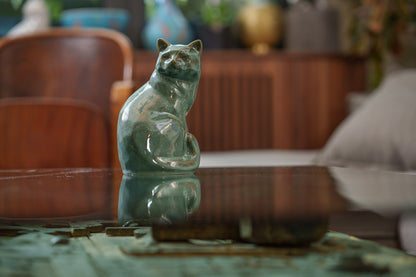 Felix Cat Urn for Ashes - Oily Green Melange | Ceramic | Handmade Pet Urn