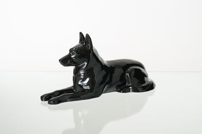 German Shepherd Pet Urn - Lamp Black | Ceramic Dog Urn