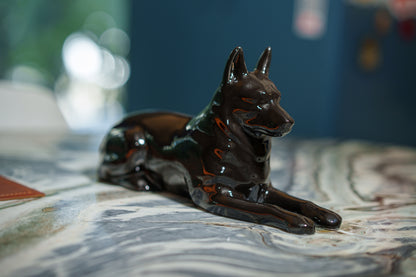 German Shepherd Pet Urn - Lamp Black | Ceramic Dog Urn