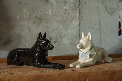 German Shepherd Pet Urn - Lamp Black | Ceramic Dog Urn