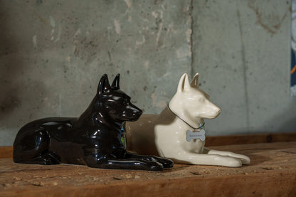 German Shepherd Pet Urn - Lamp Black | Ceramic Dog Urn