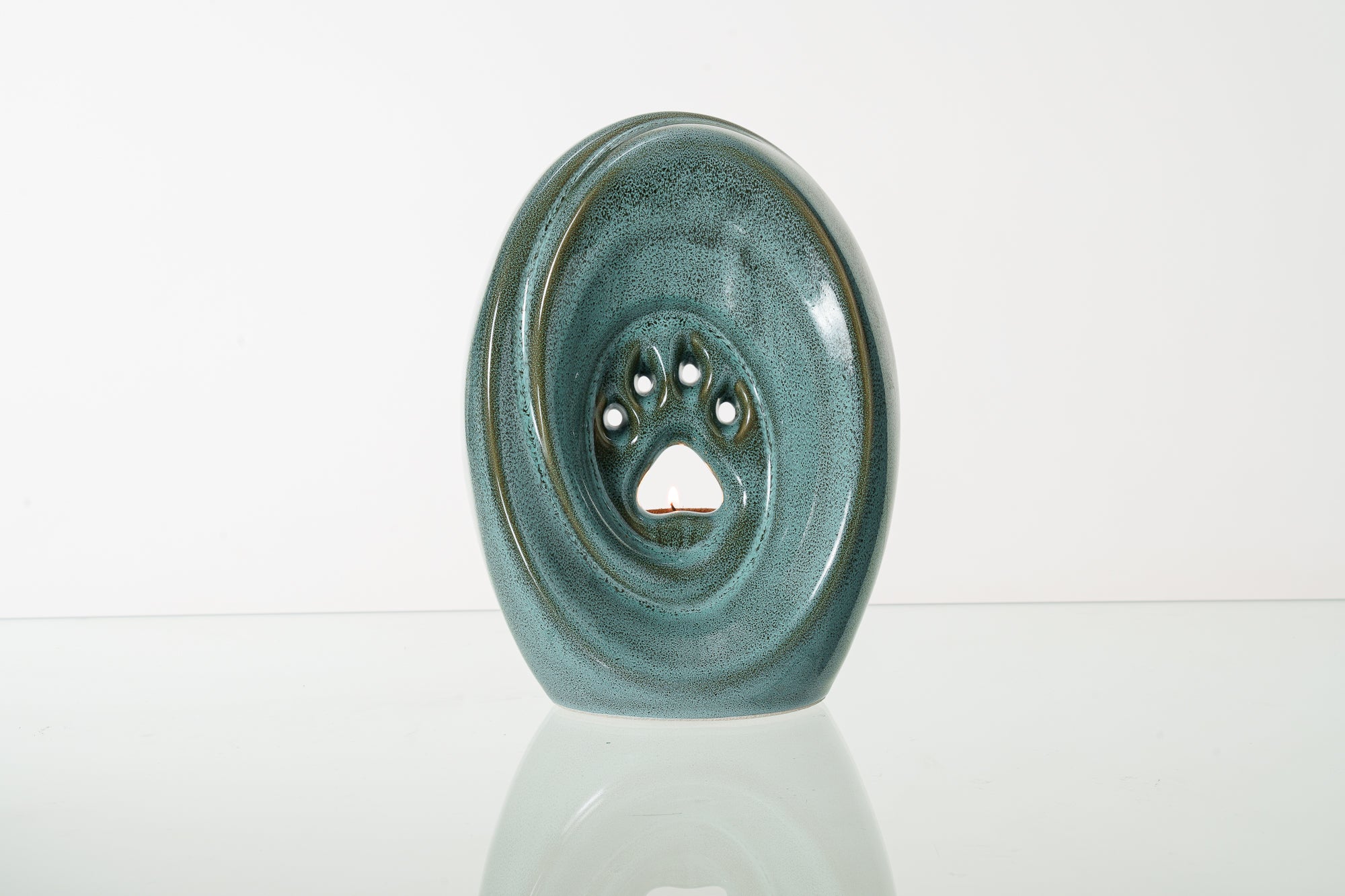 Large Paw Cremation Urn - Oily Green Melange | Ceramic | Handmade Pet Urn