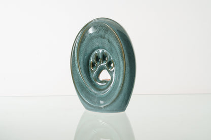 Large Paw Cremation Urn - Oily Green Melange | Ceramic | Handmade Pet Urn