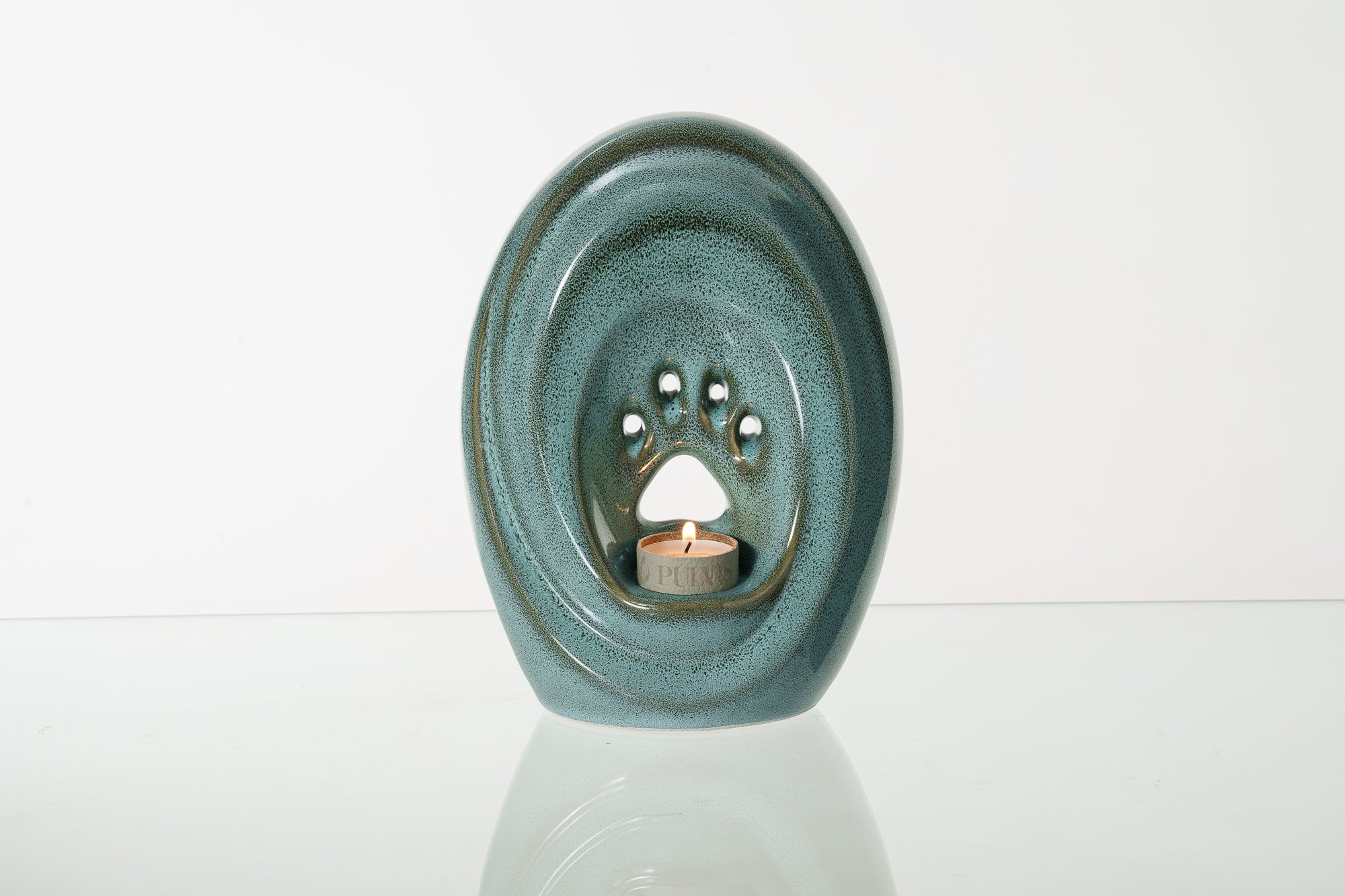 Large Paw Cremation Urn - Oily Green Melange | Ceramic | Handmade Pet Urn