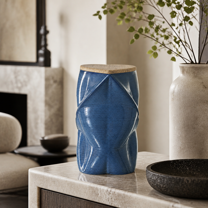 Pulvis Art Urns Adult Size Urn Cremation Urn "Nexus" - 3D Printed Ceramic Urn | Blue Melange | Large