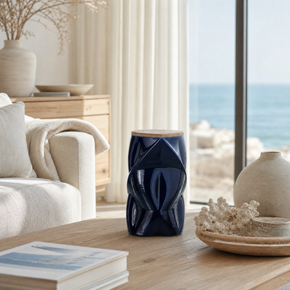 Pulvis Art Urns Adult Size Urn Cremation Urn "Nexus" - 3D Printed Ceramic Urn | Cobalt Metalic | Large