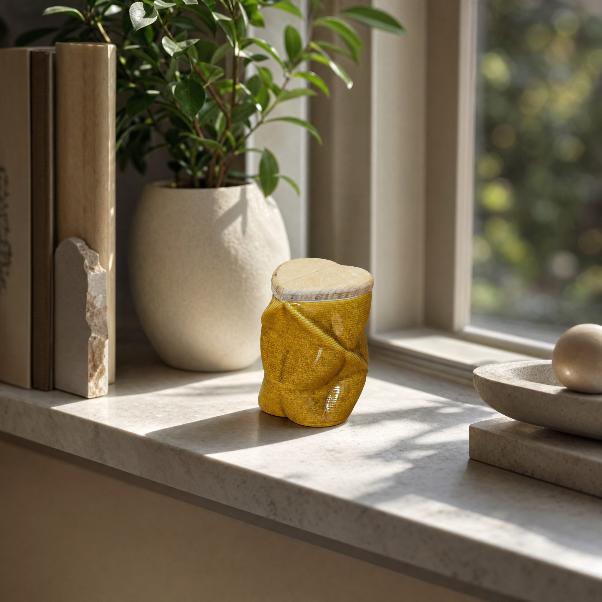 Pulvis Art Urns Small Size Urn Cremation Urn "Nexus" - 3D Printed Ceramic Urn | Amber Yellow | Keepsake