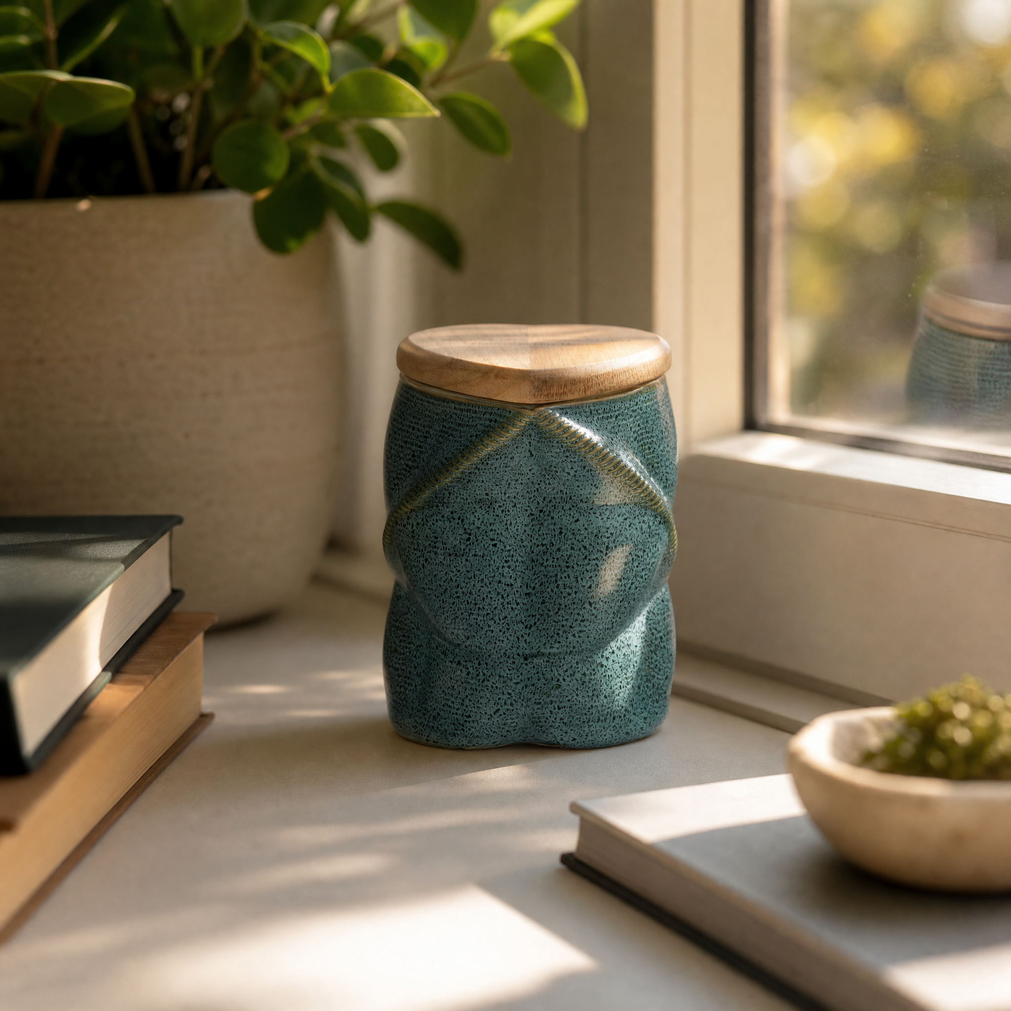 Pulvis Art Urns Small Size Urn Cremation Urn "Nexus" - 3D Printed Ceramic Urn | Oily Green | Keepsake
