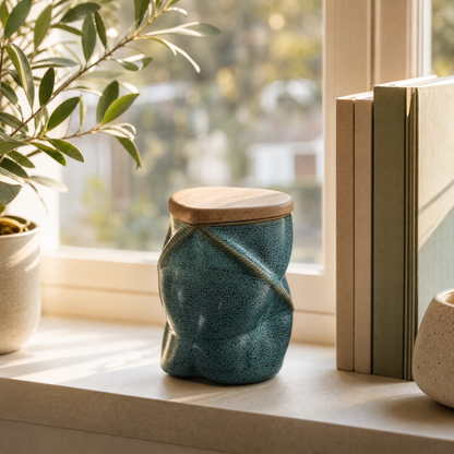 Pulvis Art Urns Small Size Urn Cremation Urn "Nexus" - 3D Printed Ceramic Urn | Oily Green | Keepsake