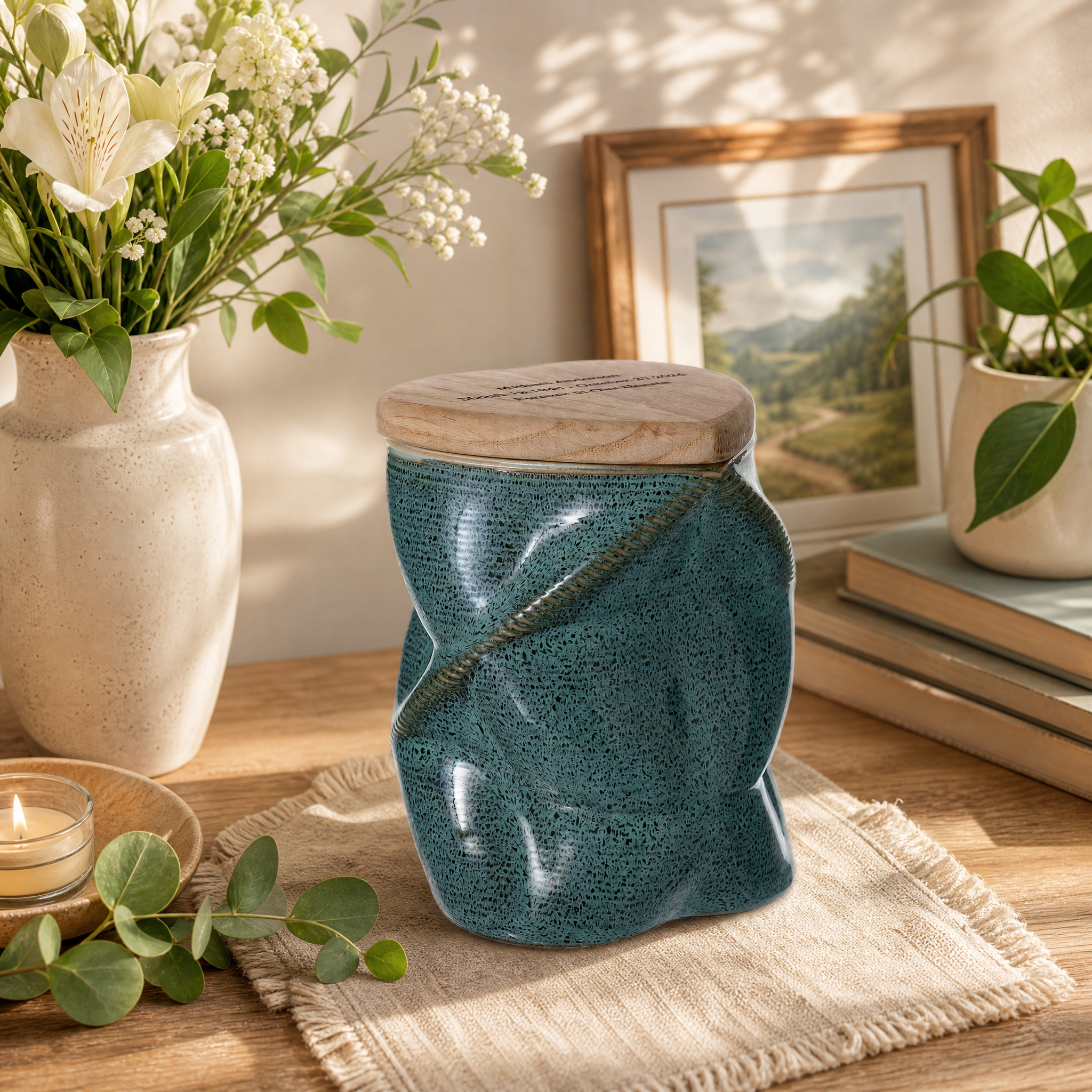 Pulvis Art Urns Small Size Urn Cremation Urn "Nexus" - 3D Printed Ceramic Urn | Oily Green | Keepsake