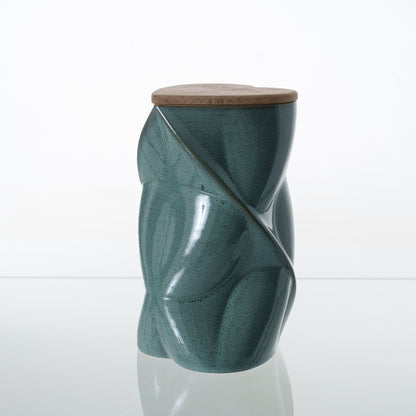 Pulvis Art Urns Adult Size Urn Cremation Urn "Nexus" - 3D Printed Ceramic Urn | Oily Green | Large