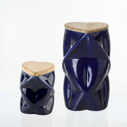 Pulvis Art Urns Adult Size Urn Cremation Urn "Nexus" - 3D Printed Ceramic Urn | Cobalt Metalic | Large