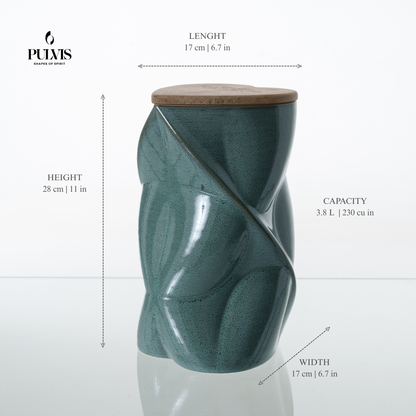 Pulvis Art Urns Adult Size Urn Cremation Urn "Nexus" - 3D Printed Ceramic Urn | Blue Melange | Large