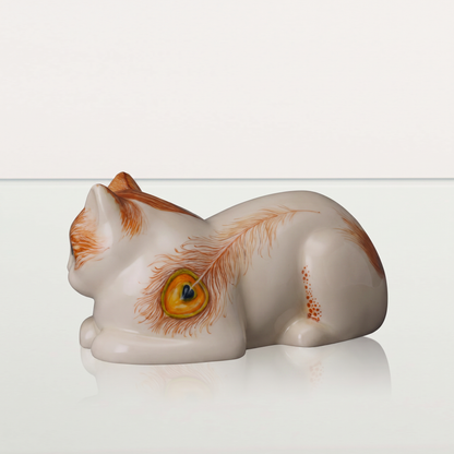 Hand Decorated Pet Urn - Feathers - Cat urn - Ceramic Cat Urn - Pulvis Art