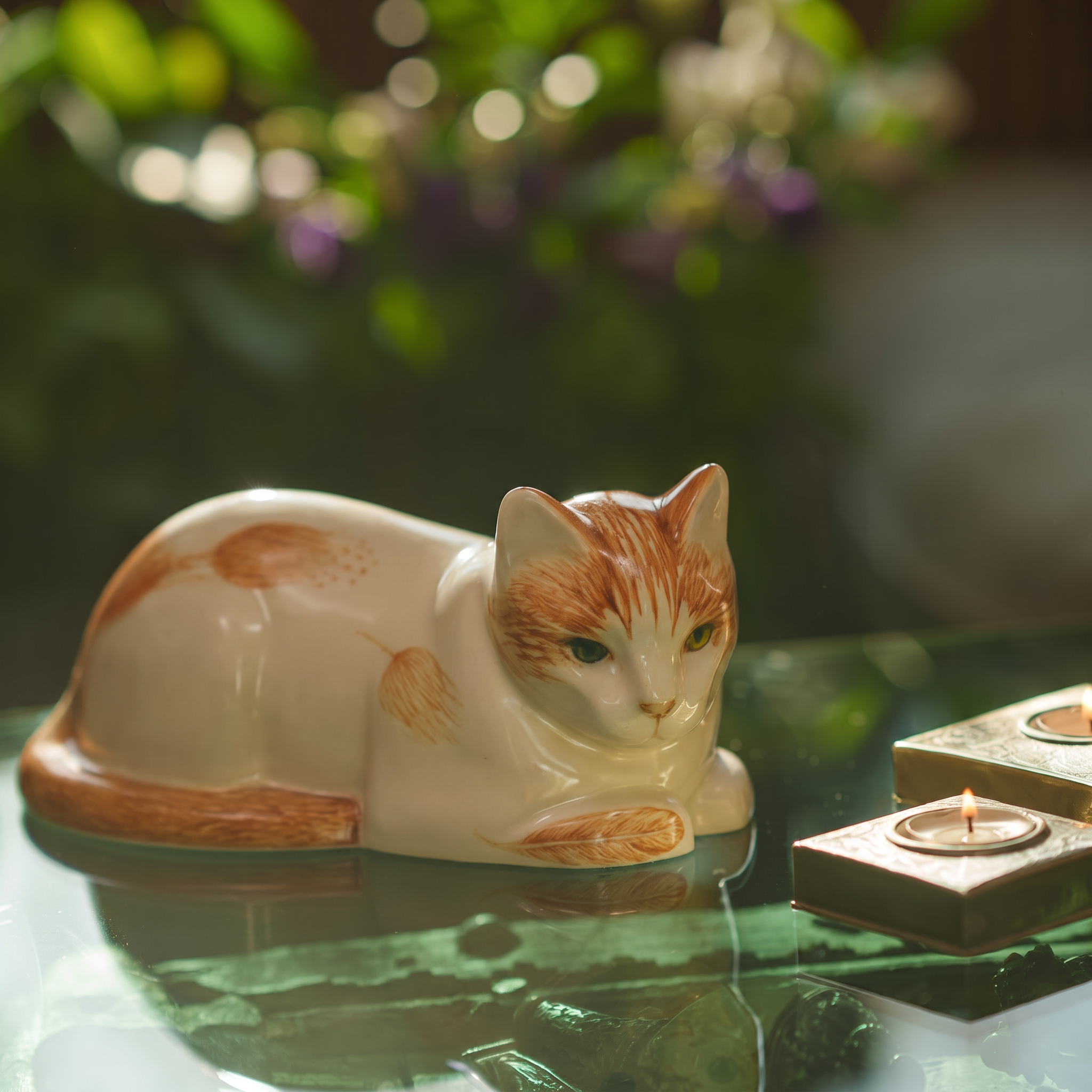 Hand Decorated Pet Urn - Feathers - Cat urn - Ceramic Cat Urn - Pulvis Art