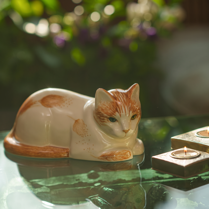 Hand Decorated Pet Urn - Feathers - Cat urn - Ceramic Cat Urn - Pulvis Art