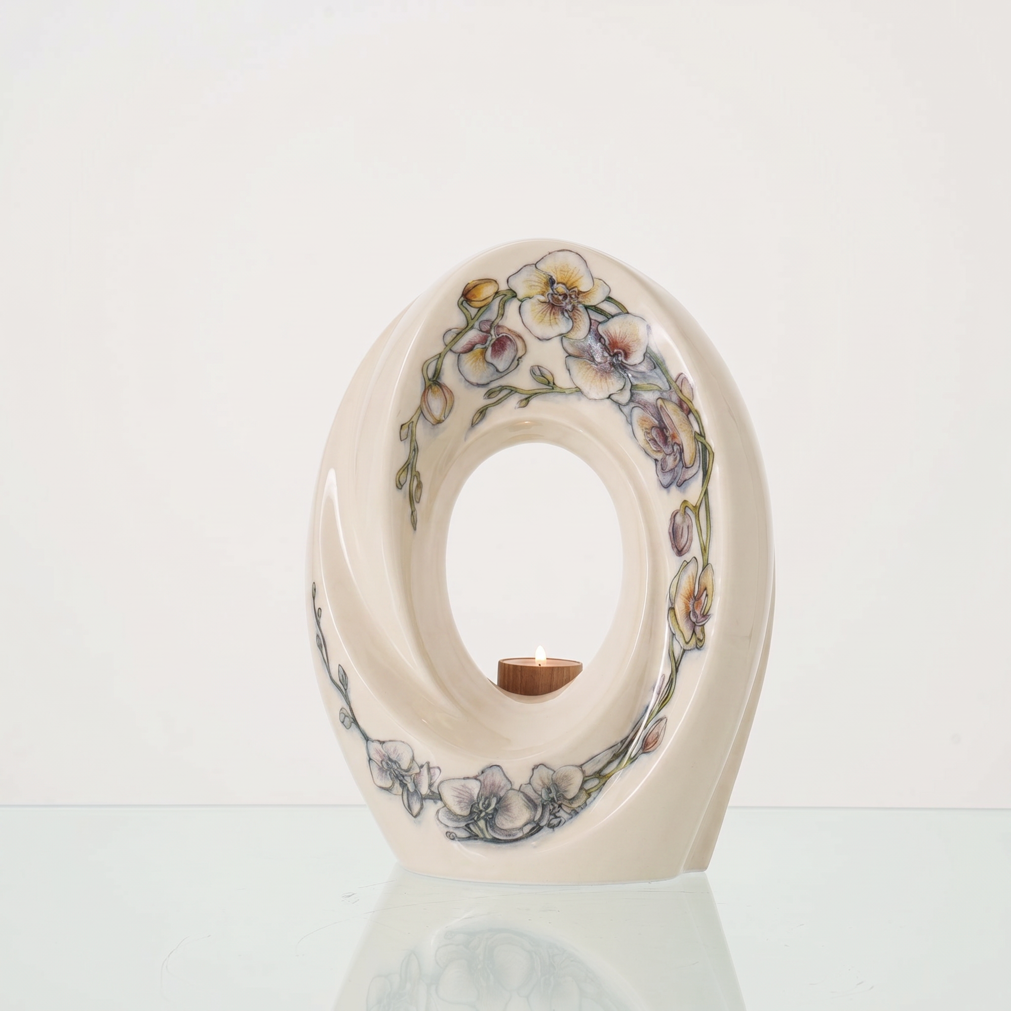 Hand Decorated Urn "The Passage - Orchids" - Large Ceramic Urn for Human Ashes - Pulvis Art Urns