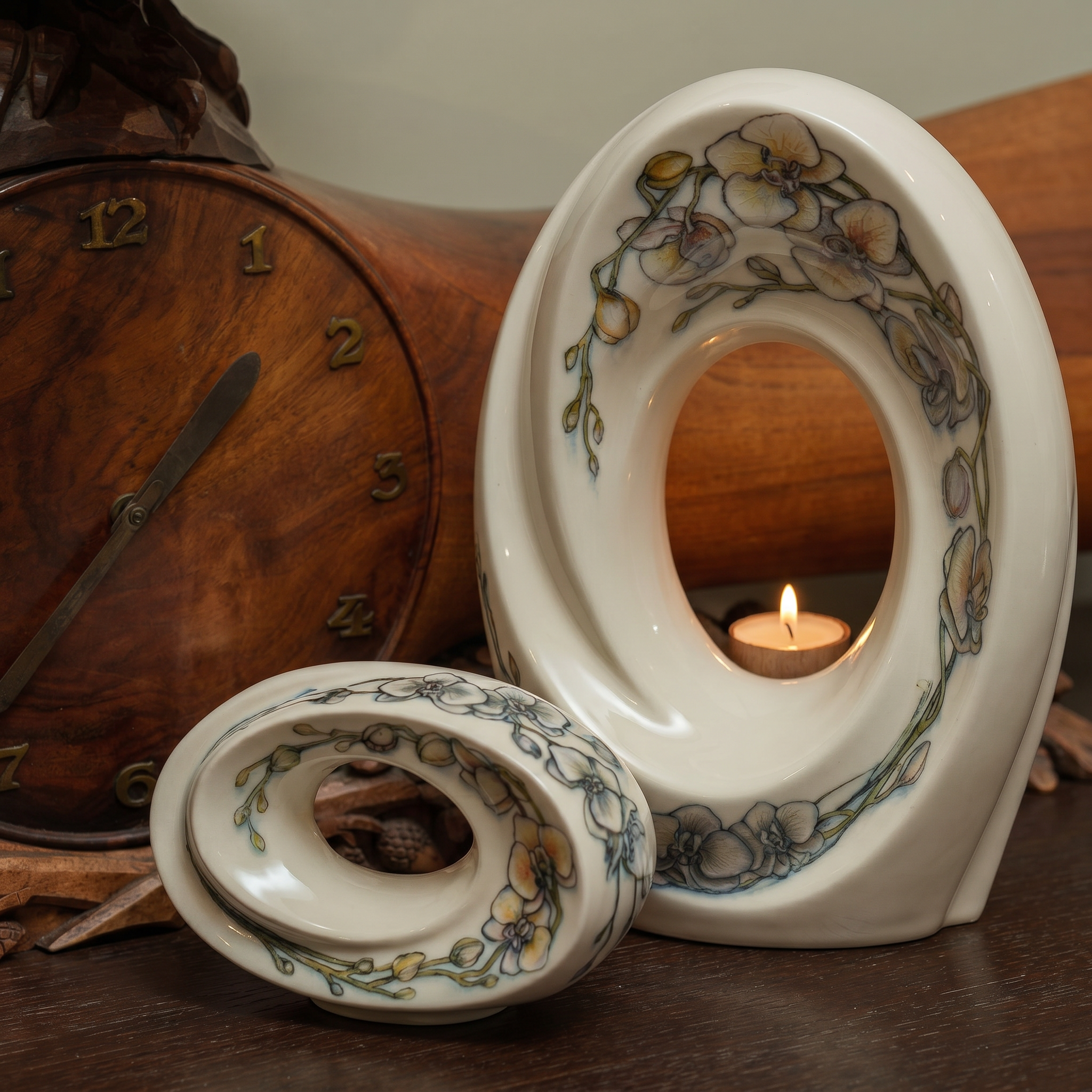 Hand Decorated Urn "The Passage - Orchids" - Large Ceramic Urn for Human Ashes - Pulvis Art Urns